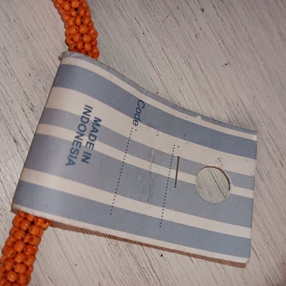 Suzie Blue Long Orange Beaded Necklace With Large Metal Heart (2.5"x3") - Picture 7 of 11